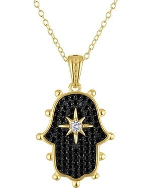 FZN Cubic Zirconia Hamsa Pendant Necklace - Metallic