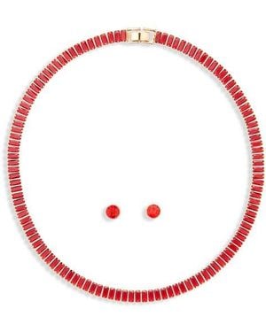 Tasha Tennis Necklace & Stud Earrings Set - White