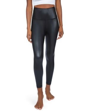 90 Degrees Fleece Lined Faux Leather Leggings - Blue