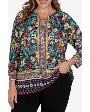 Ruby Rd. Printed Slub Jersey Top - Black