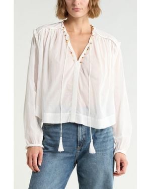 Joie Long Sleeve Embroidered Top - White