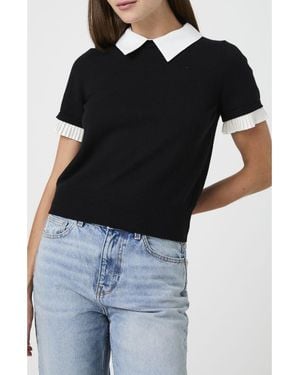 French Connection Mixed Media Short Sleeve Sweater - Black