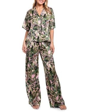 MIDNIGHT BAKERY Jungle Print Button-Up Top & Pants Pajamas - Pink