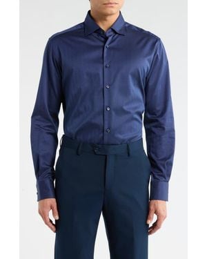 Eterna Modern Fit Dobby Dot Button Front Shirt - Blue