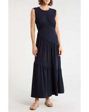 DKNY Gathered Sleeveless Tiered Maxi Dress - Blue