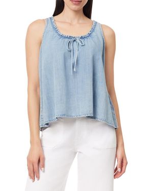 Kensie Ruffle Tie Neck Chambray Tank - Blue