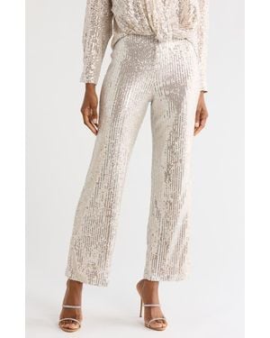 Young Fabulous & Broke Disco Sequin Straight Leg Pants - Natural