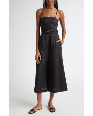 Zimmermann Golden Belted Linen Jumpsuit - Black