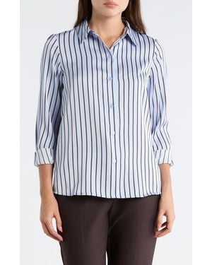 Halogen® Lux Satin Button-Up Shirt - Blue