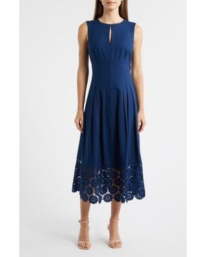 Sam Edelman Pintuck & Lace Detail Sleeveless Dress - Blue