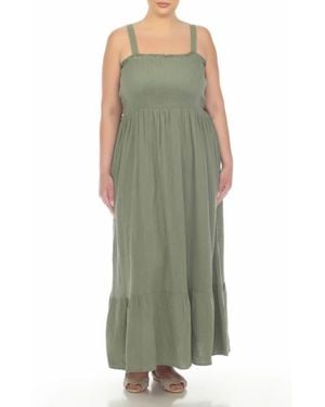 Boho Me Smocked Tiered Cotton Maxi Sundress - Green