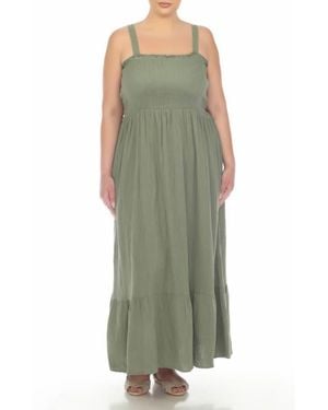 Boho Me Smocked Tiered Cotton Maxi Sundress - Green