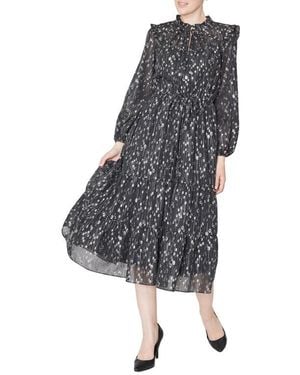 Julia Jordan Metallic Gauzy Long Sleeve Midi Dress - Gray