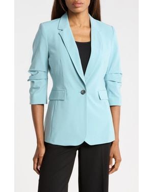 DKNY Ruched Sleeve Blazer - Blue