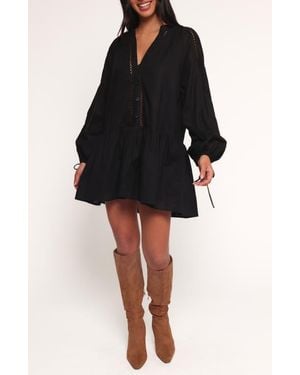 Petal & Pup Hart Long Sleeve Cotton & Linen Minidress - Black