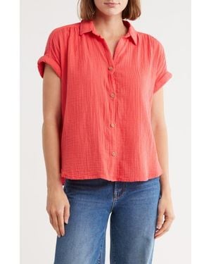 Beach Lunch Lounge Dawson Short Sleeve Cotton Button-Up Shirt - Red