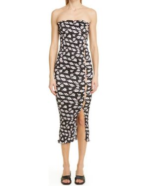 AMY CROOKES Floral Print Shirred Tube Dress - Black