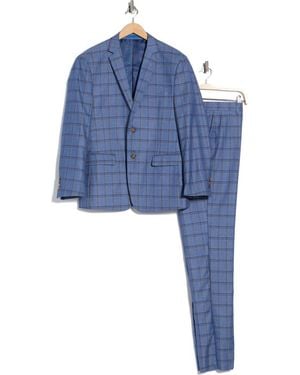 Gino Vitale Slim Fit Plaid Stretch Two-Piece Suit - Blue