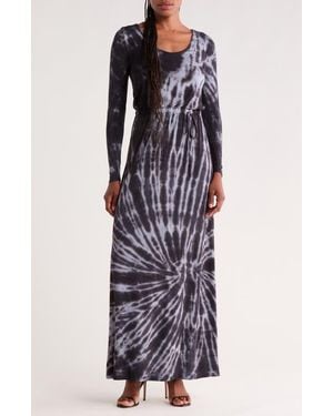 Go Couture Long Sleeve Tie Waist Maxi Dress - Blue