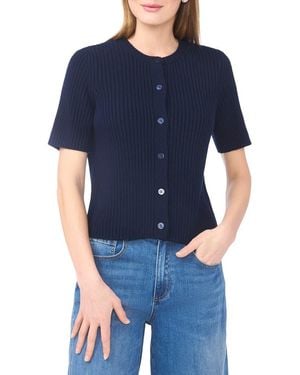 Halogen® Ribbed Short Sleeve Cardigan - Blue