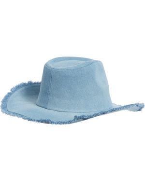 David & Young Frayed Denim Cowboy Hat - Blue