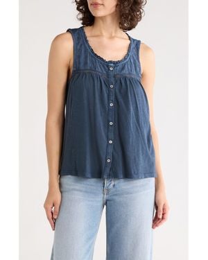 Lucky Brand Lace Trim Button Front Cotton Tank - Blue