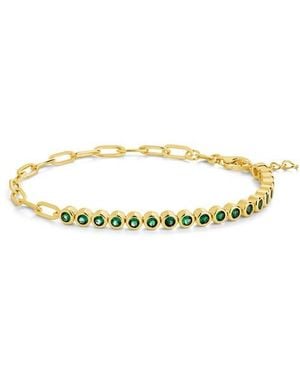 Sterling Forever Cubic Zirconia Paper Clip Chain Tennis Bracelet - Metallic