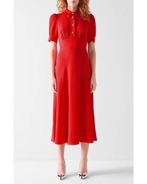 LK Bennett Emma Faux Pearl Button Midi Dress - Red