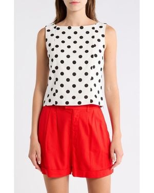 Wayf Polka Dot Linen Blend Tank - White