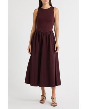 Moon River Sleeveless Mixed Media Fit & Flare Midi Dress - Red