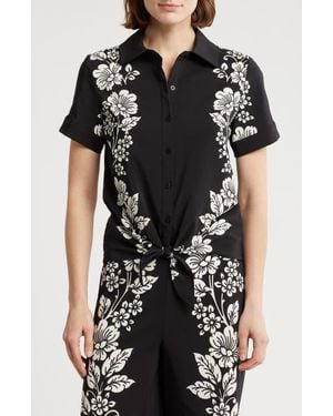 Love By Design Suki Tie Front Satin Shirt - Black