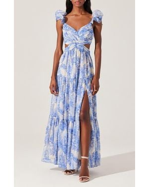 Astr Frittilaria Floral Cutout Detail Maxi Dress - Blue