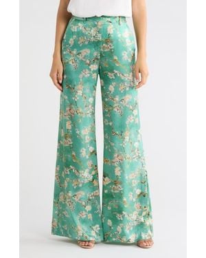 L'Agence Pilar Wide Leg Silk Pants - Green