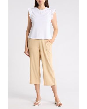 Nicole Miller Flutter Sleeve Top & Pull-On Pants Set - White