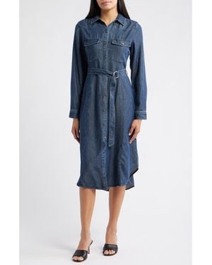 Cloth & Stone Long Sleeve Denim Belted Midi Shirtdress - Blue