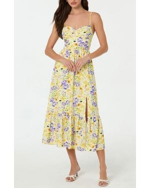 Astr Floral Pleated Bust Fit & Flare Sundress - Yellow