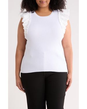 Tahari Ruffle Sleeve Rib Sweater Tank - White