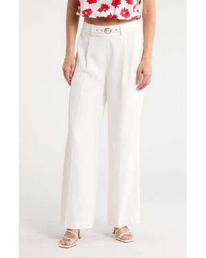 Tahari The Oakley Belt Detail High Waist Wide Leg Twill Pants - White