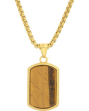 HMY Jewelry Tiger's Eye Dog Tag Pendant Necklace - Metallic
