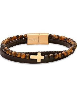 Steeltime Leather & Stone Beaded Layered Bracelet - Brown