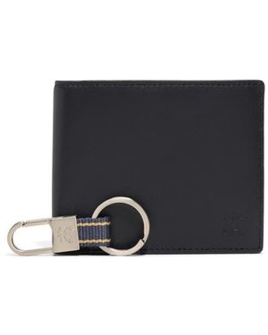 Brooks Brothers Leather Wallet & Key Chain Gift Set - Black