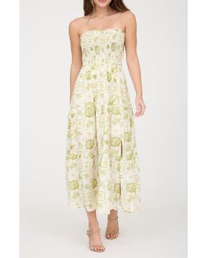 Blu Pepper Tropical Print Strapless Midi Sundress - Yellow