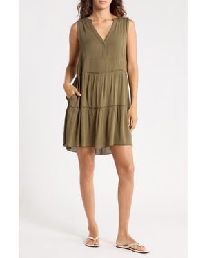 Elan Tiered Gauze Cover-Up Dress - Green