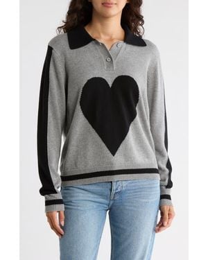 Vigoss Intarsia Heart Cotton Polo Sweater - Black