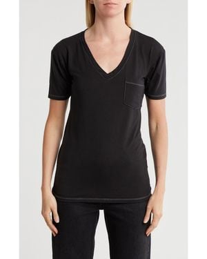 Go Couture V-Neck Pocket T-Shirt - Black