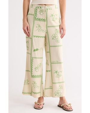 dress to Border Print Pants - Natural
