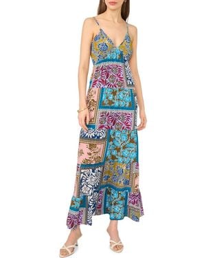 Halogen® Patchwork Print Empire Waist Tiered Maxi Dress - Blue