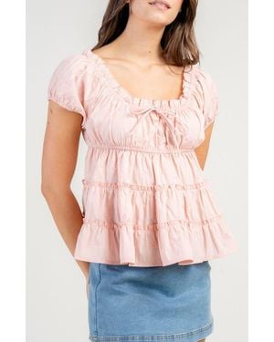 Beivy Tiered Poplin Babydoll Top - Pink