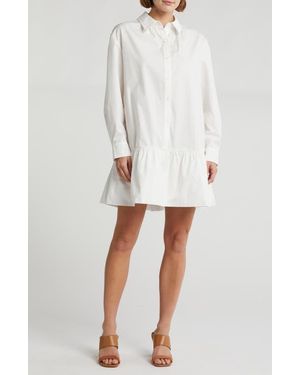 Wayf Long Sleeve Flounce Hem Shirtdress - White