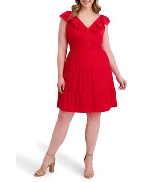 Kensie Ruffle Fit & Flare Minidress - Red